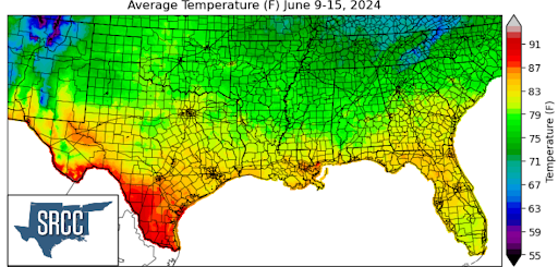 Average Temperature (F) June 9-15, 2024