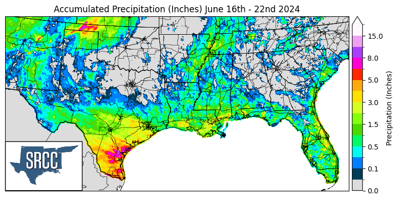 Accumulated Precipitation (inches) June 16-22, 2024