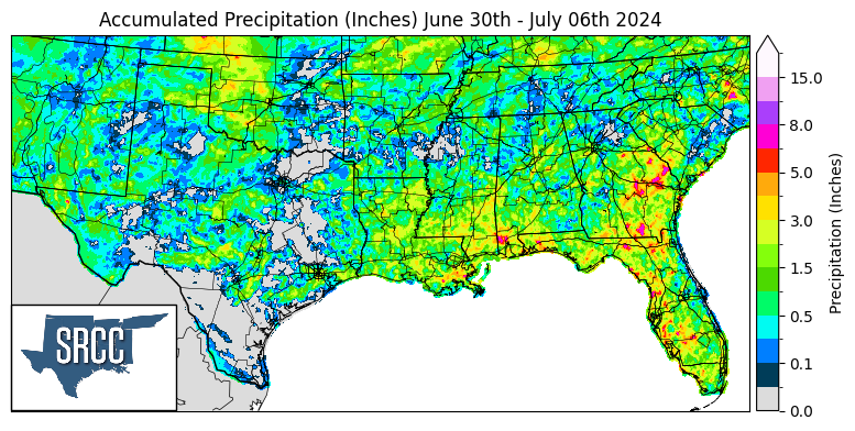 Accumulated Precipitation (inches) June 30 - July 6, 2024