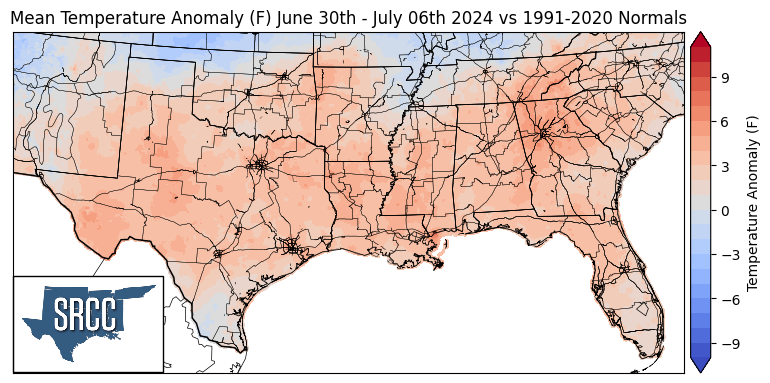 Temperature Difference from Normal June 30 - July 6, 2024