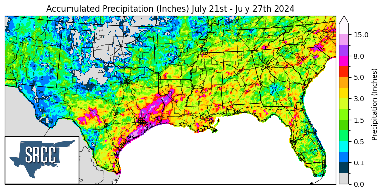 Accumulated Precipitation (inches) July 21-27, 2024