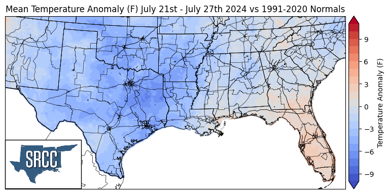 Temperature Difference from Normal July 21-27, 2024