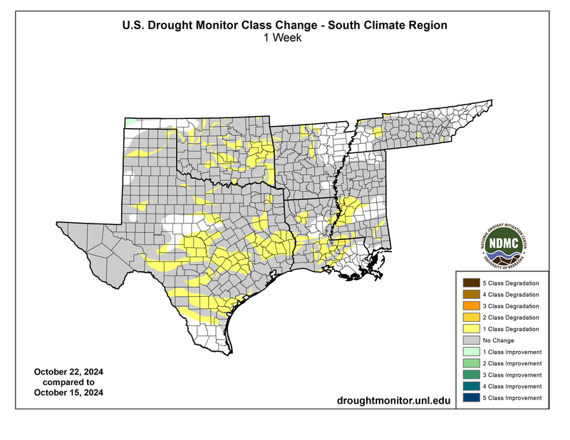 Drought Monitor 1 Week Classification Change Map, Valid October 22nd, 2024