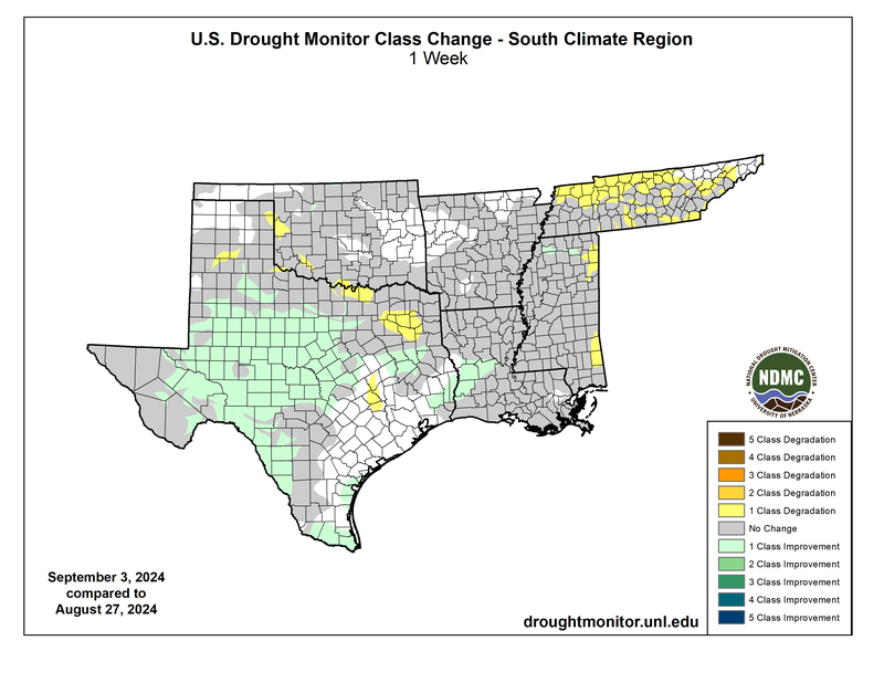 Drought Monitor 1 Week Class Change Map, Valid September 3rd, 2024