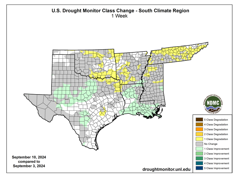 Drought Monitor 1 Week Class Change Map, Valid Sept 25th, 2024