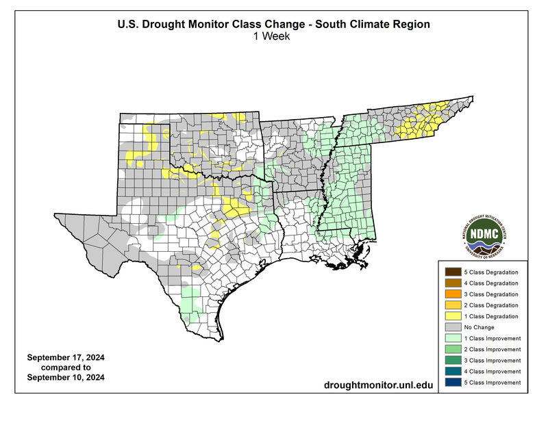 Drought Monitor 1 Week Class Change Map, Valid 09/17/2024