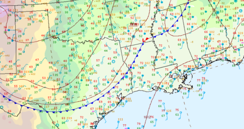 Surface analysis displaying a cold front