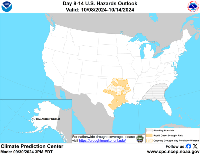 Day 8-14 U.S. Hazards Outlook Map