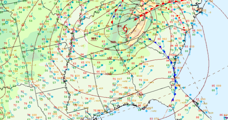 Surface analysis displaying Hurricane Helene