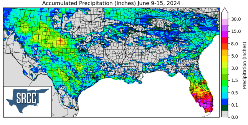 Accumulated Precipitation (inches) June 9-15, 2024