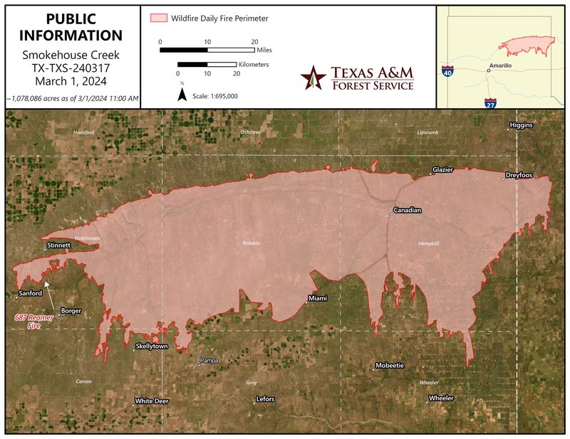 Map of Smokehouse Creek Fire