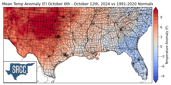 Temperature Difference from Normal October 6 - 12, 2024