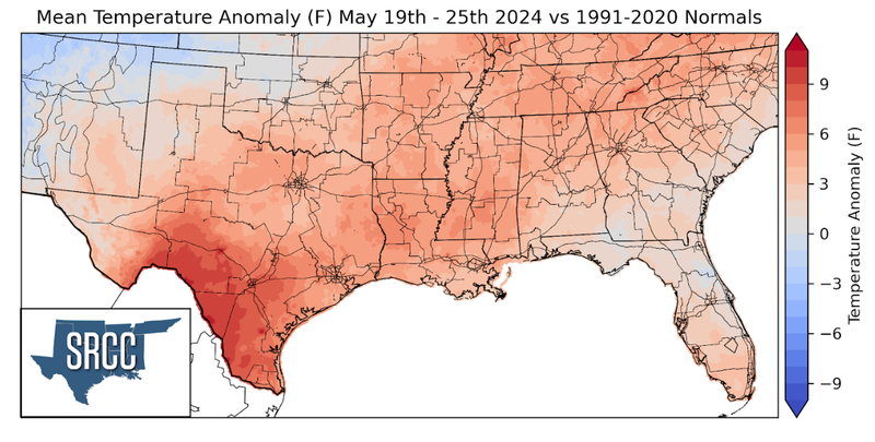 Anomalies from 30-year Average Temperatures from May 19-25